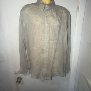ALLEN EDMONDS Tan 100% Linen Long Sleeve Shirt-XL